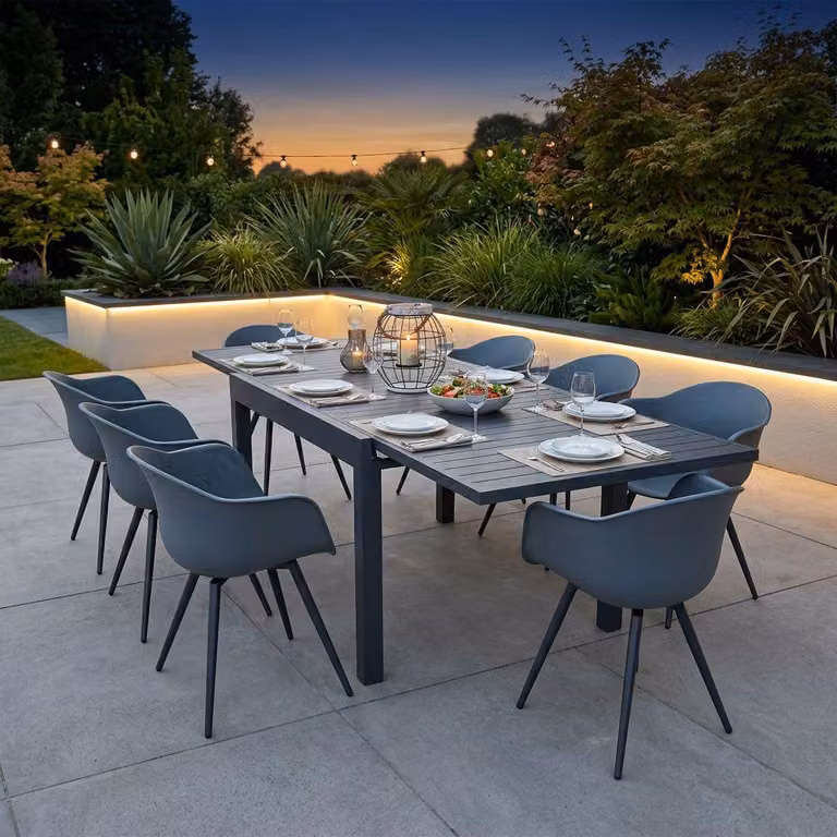 Milani Home - Set tavolo in alluminio cm 135/270 x 90 x 75 h con 8 poltrone da giardino per esterno colore antracite - Antracite