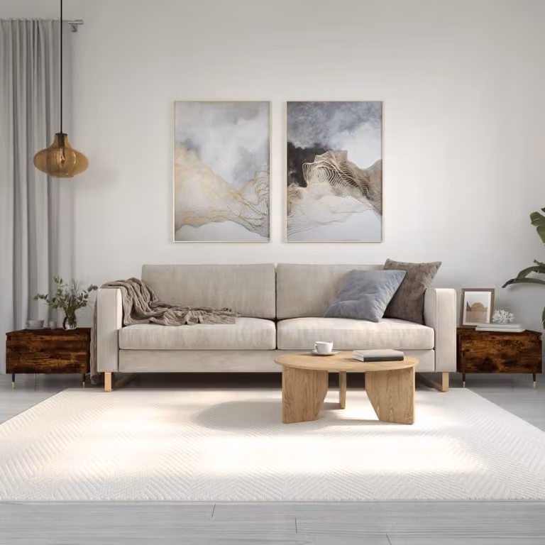 Set di 2 tavolini da salotto moderni vidaXL in legno e metallo, colore rovere fumo, L/P/H: 50 x 46 x 35 cm