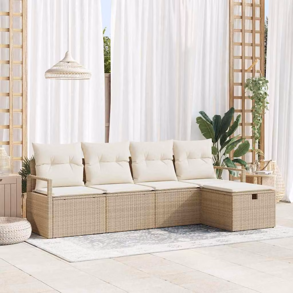 Maison Exclusive - Set da giardino composto da 5 pezzi. Divano in rattan sintetico beige