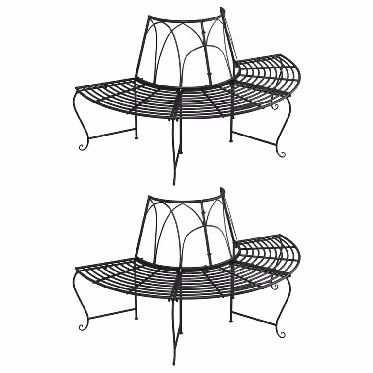 The Living Store Panche ad albero semicircolari 2 pezzi Ø159 cm Acciaio nero
