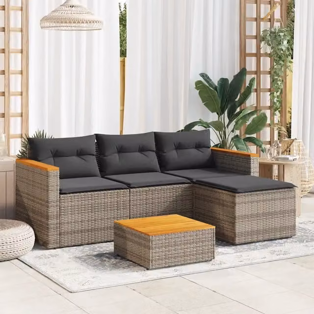 Set Divani da Giardino 3 pz con Cuscini Grigio in Polyrattan 365827