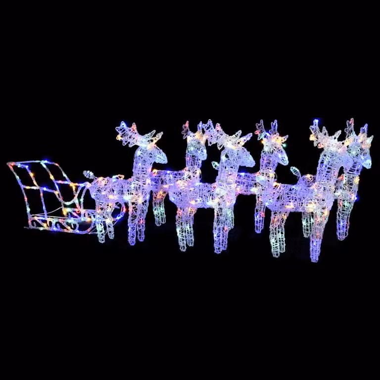 Decorazione Natalizia vidaXL con Renne e Slitta, 320 LED Multicolore in Acrilico e Metallo per Giardino
