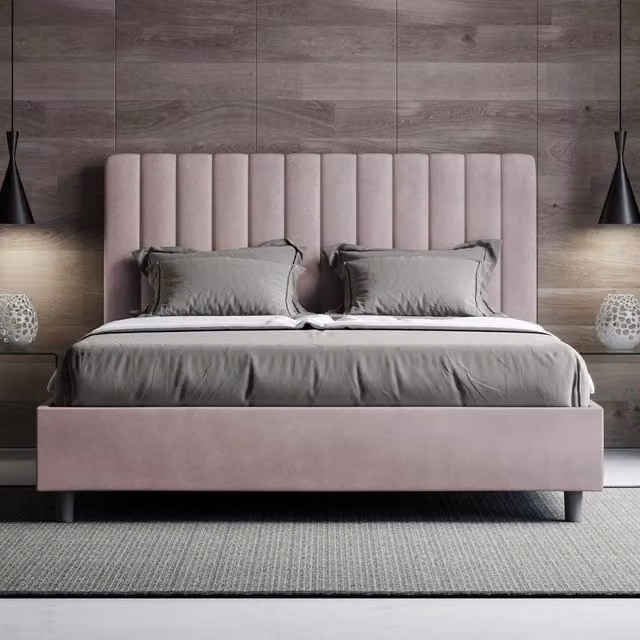 Letto matrimoniale king size con contenitore Agueda ityhome imbottito in microfibra colore glicine L/P: 170 x 210 cm