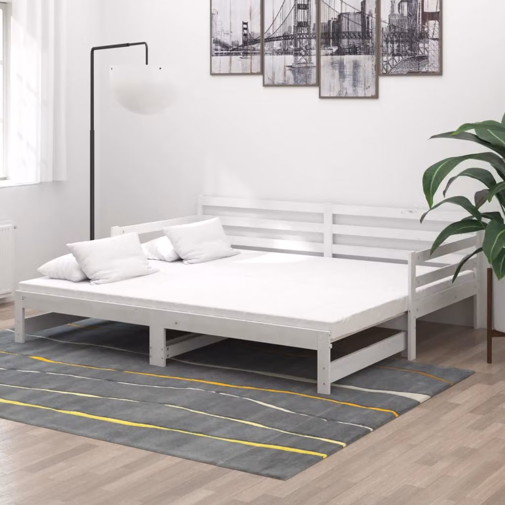 The Living Store Letto da giorno allungabile 2x(90x200) cm in legno di pino massiccio bianco