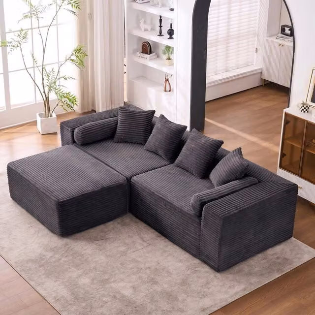 Divano modulare con chaise longue; senza attrezzi; schiuma e molle nero