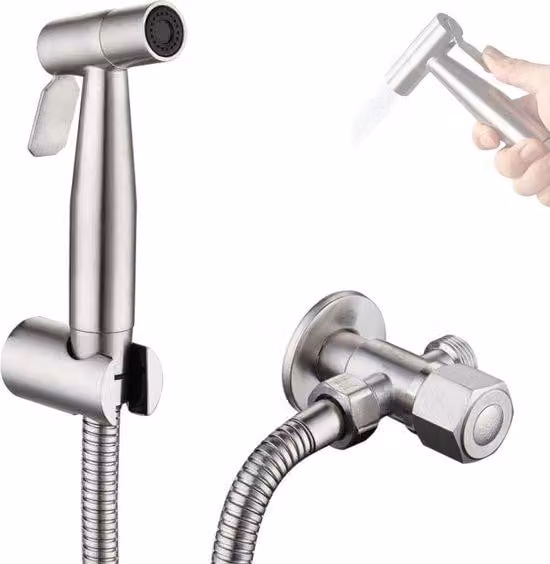 Spruzzatore bidet portatile senza perdite in acciaio inox - Robusto spruzzatore bidet per montaggio a parete - Controllo dell'acqua - Include supporto, tubo flessibile, valvola a T e spruzzatore