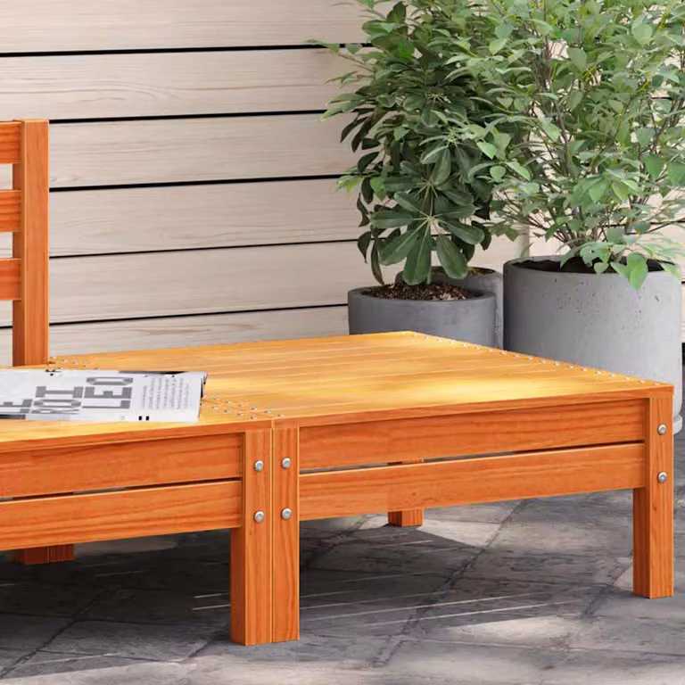 vidaXL Poggiapiedi da Giardino in Legno di Pino Massello Marrone con Finitura Cerata L: 63,5 cm, P: 28,5 cm, H: 28,5 cm