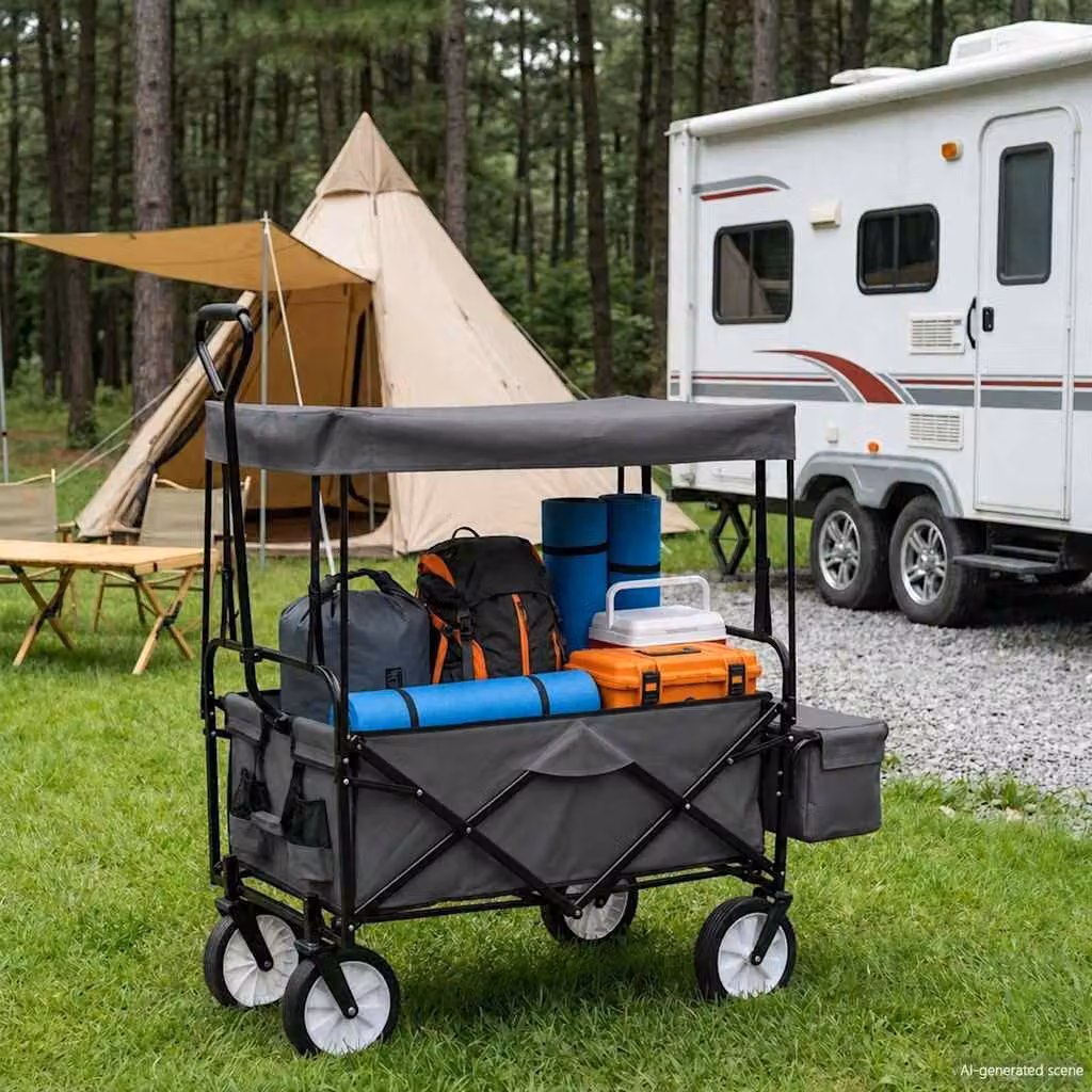 vidaXL Carrello Pieghevole a Mano con Tettuccio in Acciaio Grigio L/P/H: 119 x 54 x 16 cm