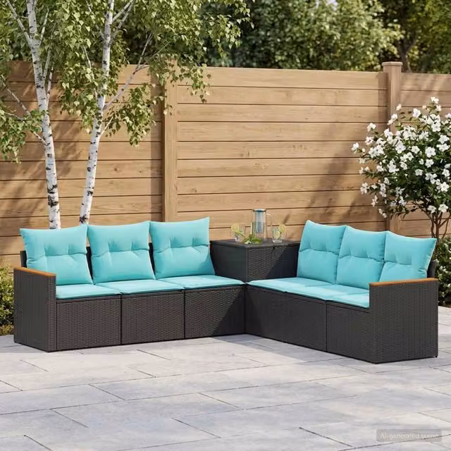 Set di divani 7 pz Nero e Blu 123 x 62 x 69 cm 3448856