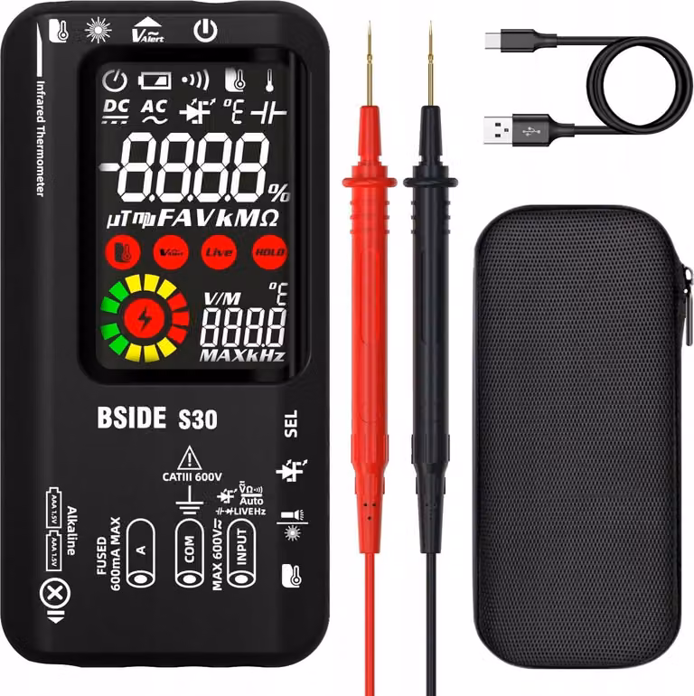 Multimetro digitale misuratore di corrente e tensione elettrica con display LCD Bside S30