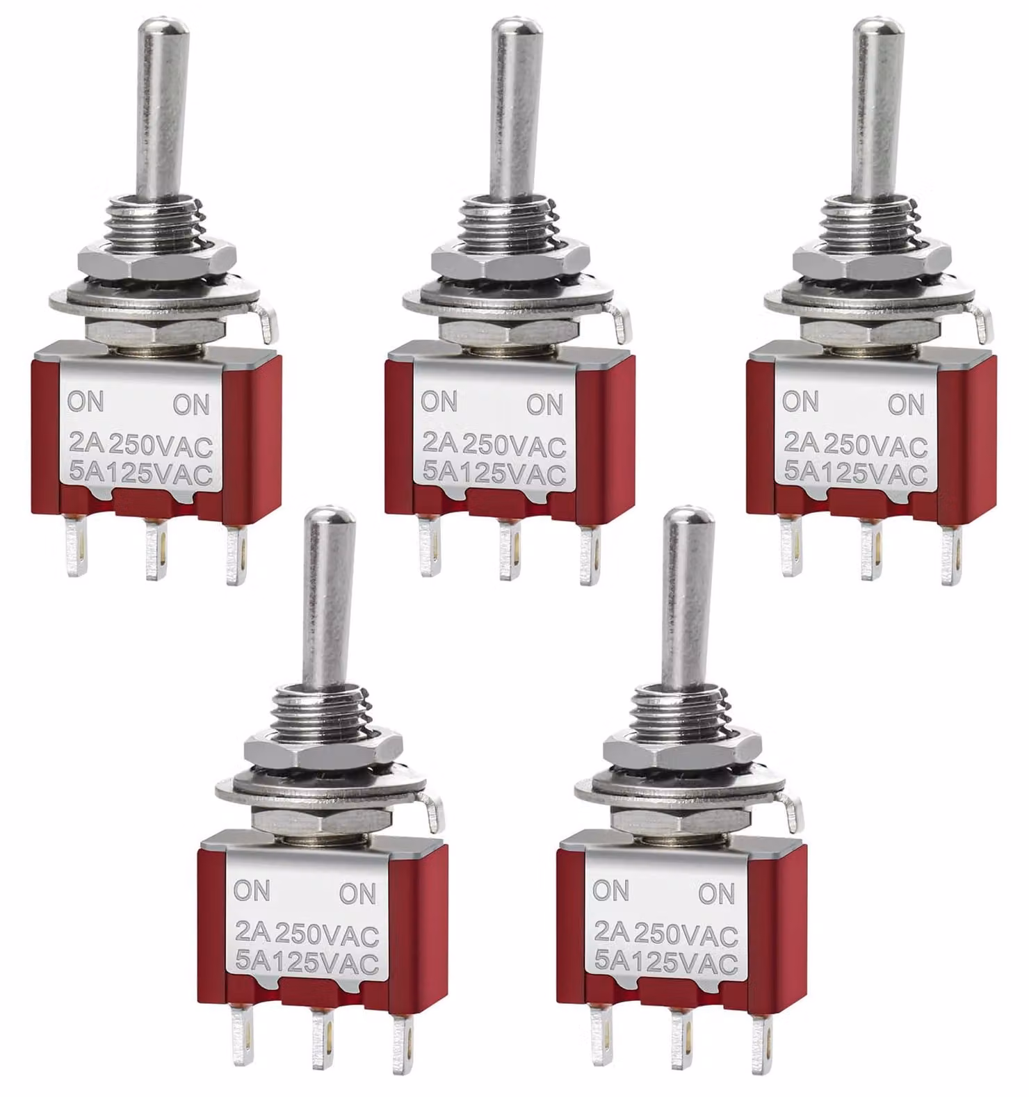 Mini interruttore a levetta MTS-102, SPDT, 2A/250V, confezione da 5 pezzi