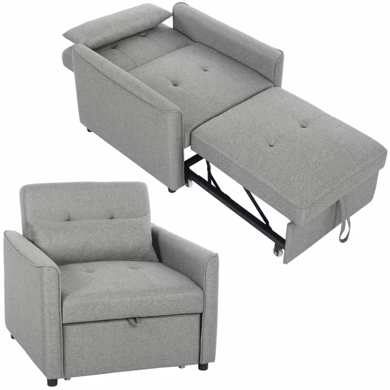 HOMCOM Poltrona letto 3 in 1 Poltrona trasformabile con funzione letto, effetto lino