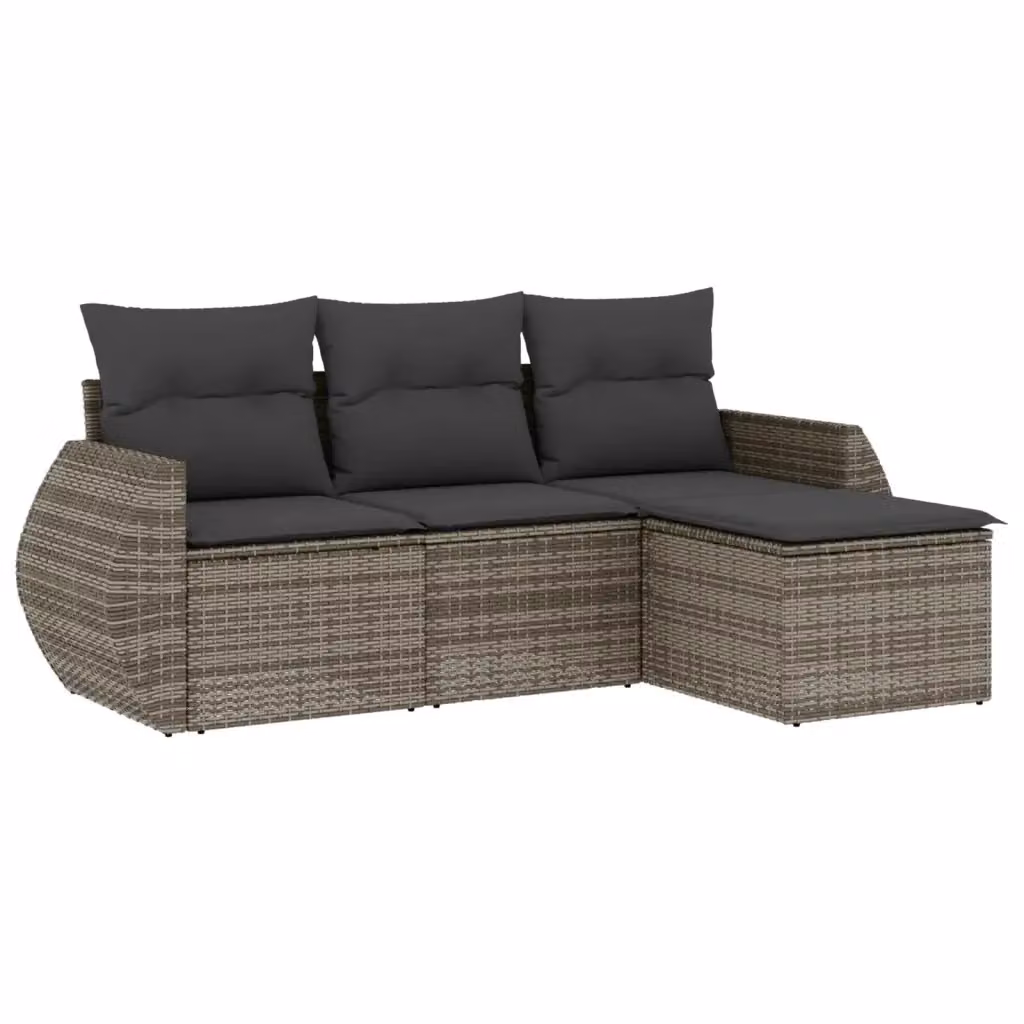 Set di Divani da Giardino vidaXL 4 Pezzi a Forma di L in Polyrattan Grigio con Cuscini e Struttura in Acciaio – 2