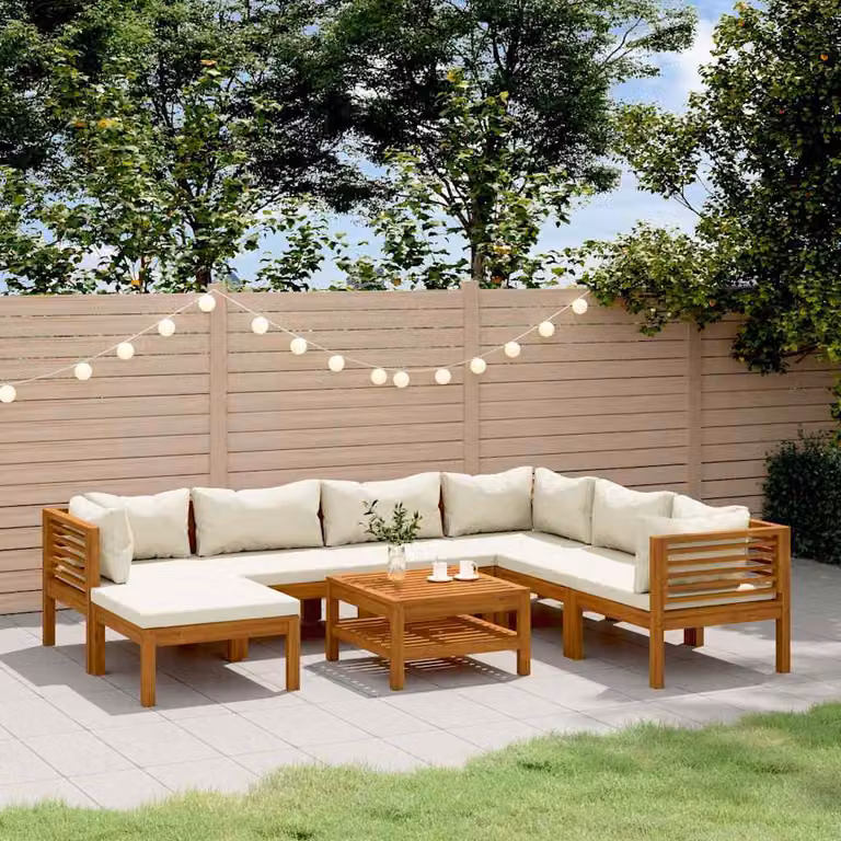 Set Divani da Giardino vidaXL 8 pz in Legno di Acacia con Cuscini Beige