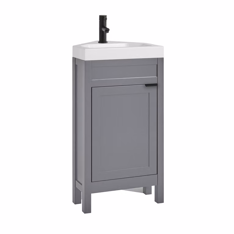 Mobile Bagno Angolare Grigio Chiaro da 450mm con Lavabo e Maniglia Moderna Nera con Impugnatura a Dito - Warwick