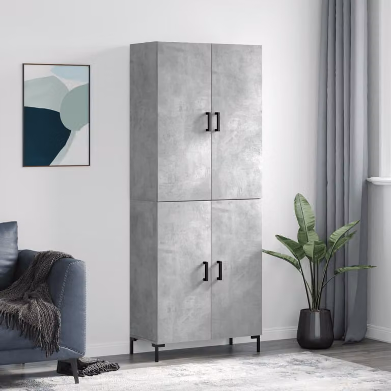 Credenza moderna vidaXL in legno e metallo grigio, L: 69,5 cm, P: 34 cm, H: 180 cm