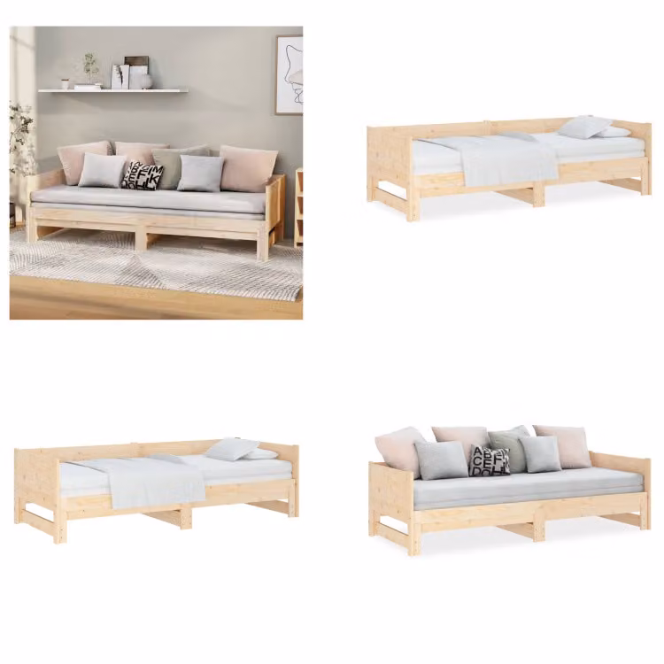 vidaXL Letto da giorno allungabile in pino massiccio 2x(90x190) cm - Letto da giorno allungabile - Letti da giorno allungabili - Letto da giorno in legno - Letto da giorno in legno massiccio