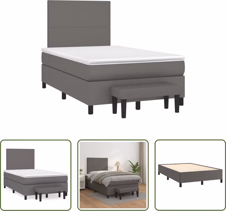 The Living Store Letto a molle con materasso grigio 120x190 cm in Pelle finta