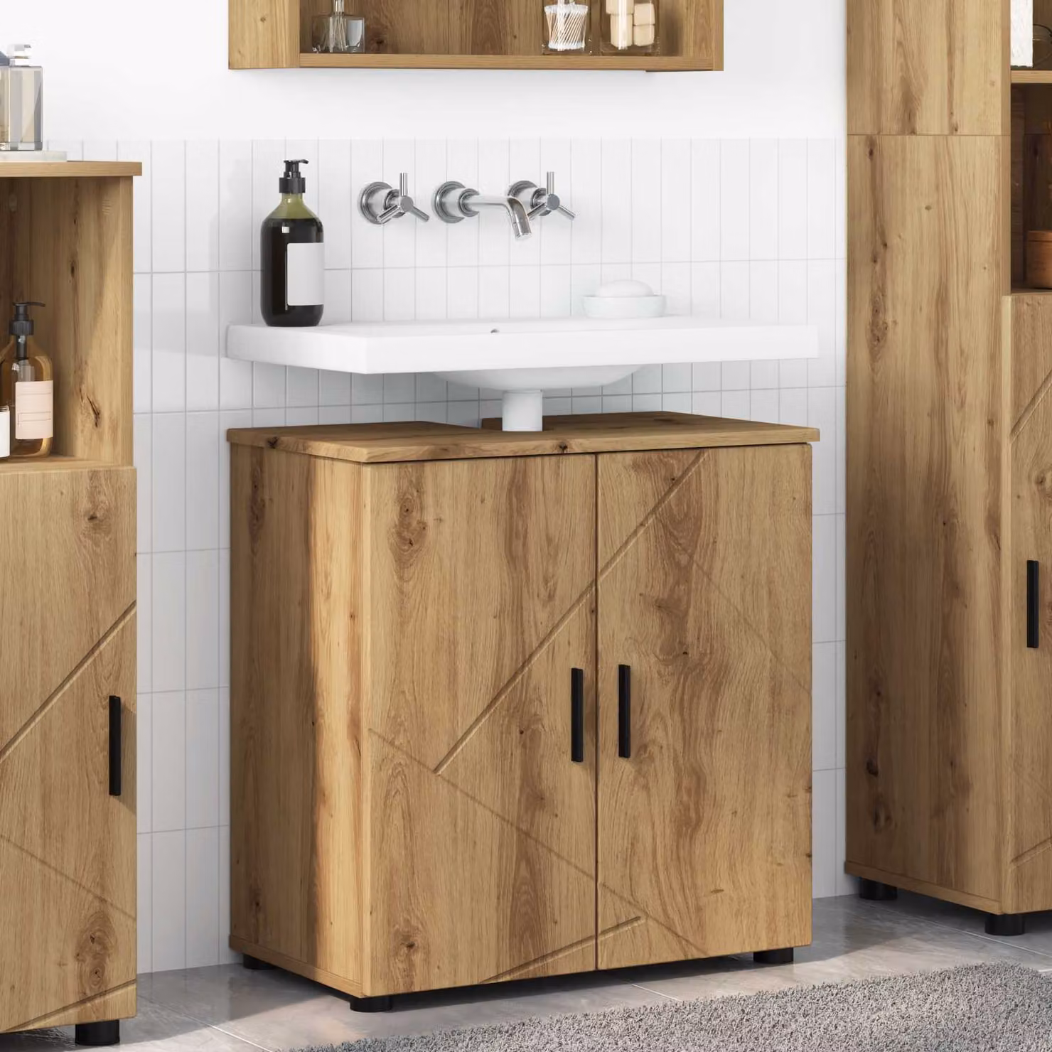 Mobile da bagno moderno vidaXL in rovere marrone con ante a battente L 61 x P 35 x H 64 cm