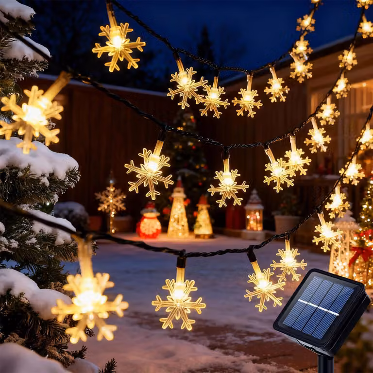 Catena luminosa solare, 7 metri, 50 LED, luce bianco caldo, grado di protezione IP65, 8 modalità