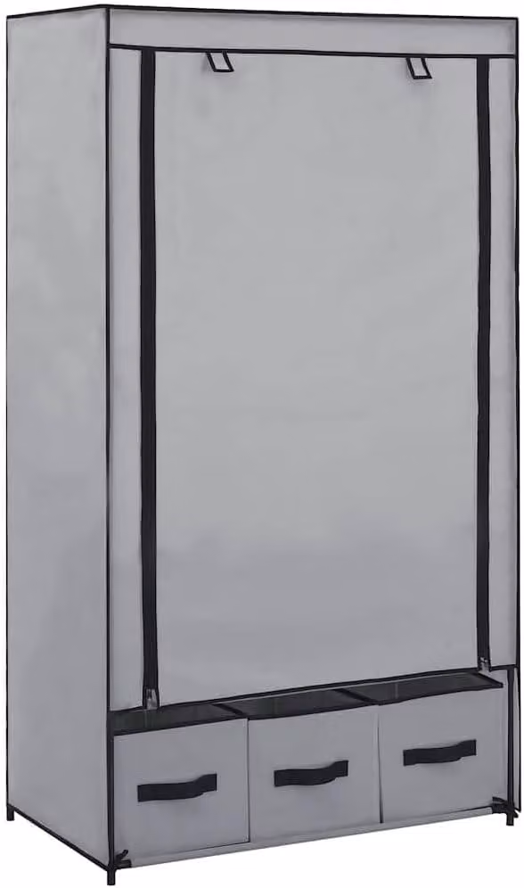 Armadio grigio in tessuto non tessuto, dimensioni 87 x 49 x 159 cm, con 3 cassetti e aste in metallo robuste. Armadio pieghevole per la camera da letto
