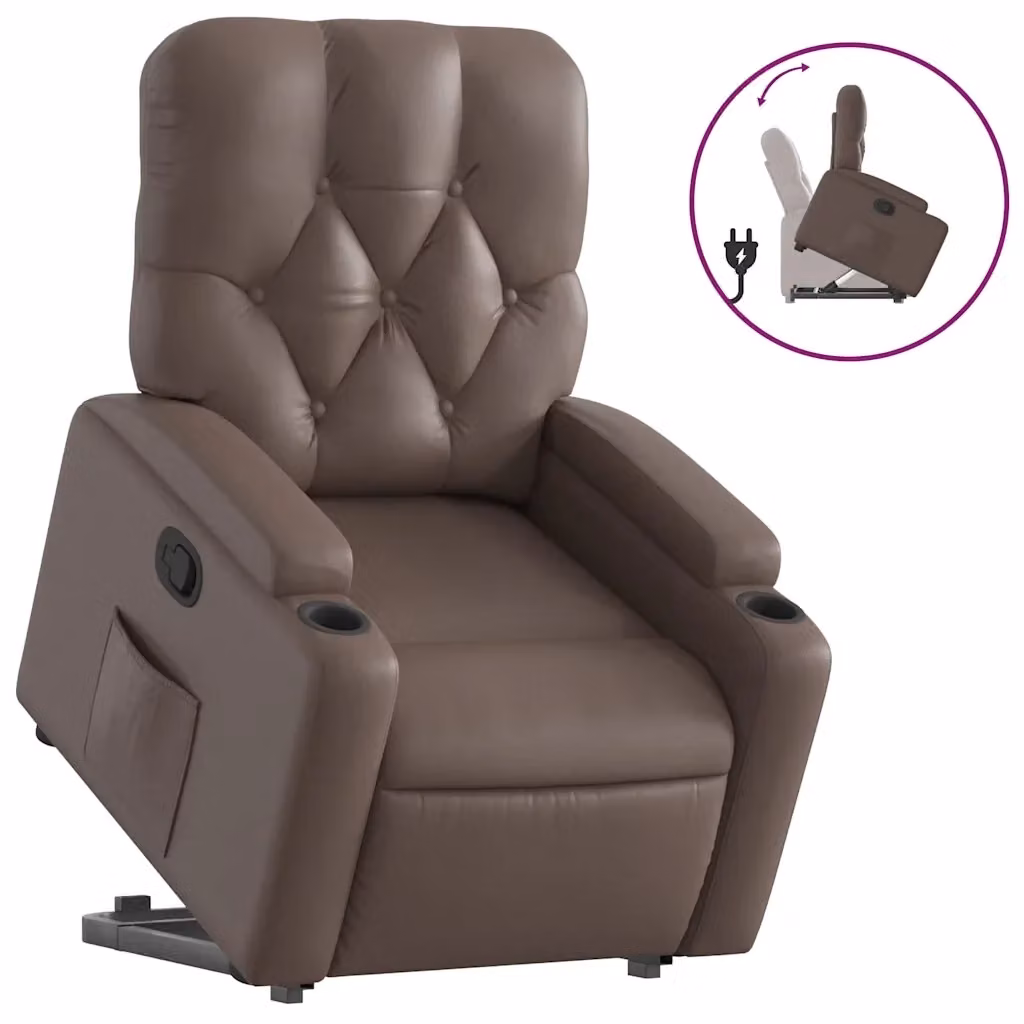 vidaXL Poltrona Alzapersona Reclinabile Marrone in Similpelle con Assistenza Elettrica – 2