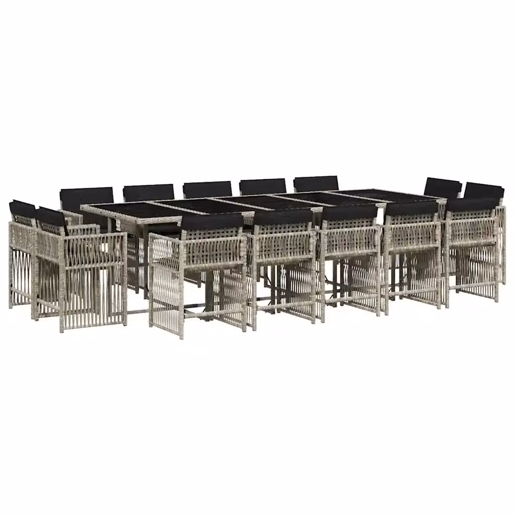 Set da Pranzo da Giardino vidaXL in Polyrattan con Cuscini e Tavolo in Vetro, 17 Pezzi, Grigio Antracite – 2
