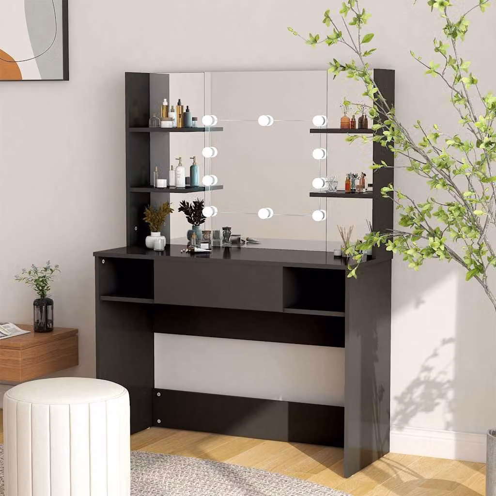 vidaXL Toeletta Hollywood con Luci LED in MDF Nera L: 100 cm, P: 40 cm, H: 135 cm