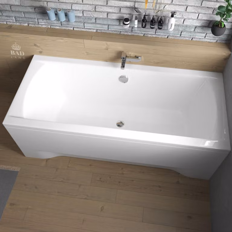 Vasca da bagno rettangolare 180x80 con grembiule in acrilico, set di scarico e piedini GRATIS | Set completo 4in1 Vasca da bagno originale in acrilico con sifone | BADLAND INES