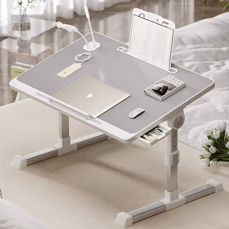 Tavolino per laptop - Tavolino da letto e da divano - Pieghevole - Regolabile - Non richiede montaggio - Rettangolare - Grigio chiaro