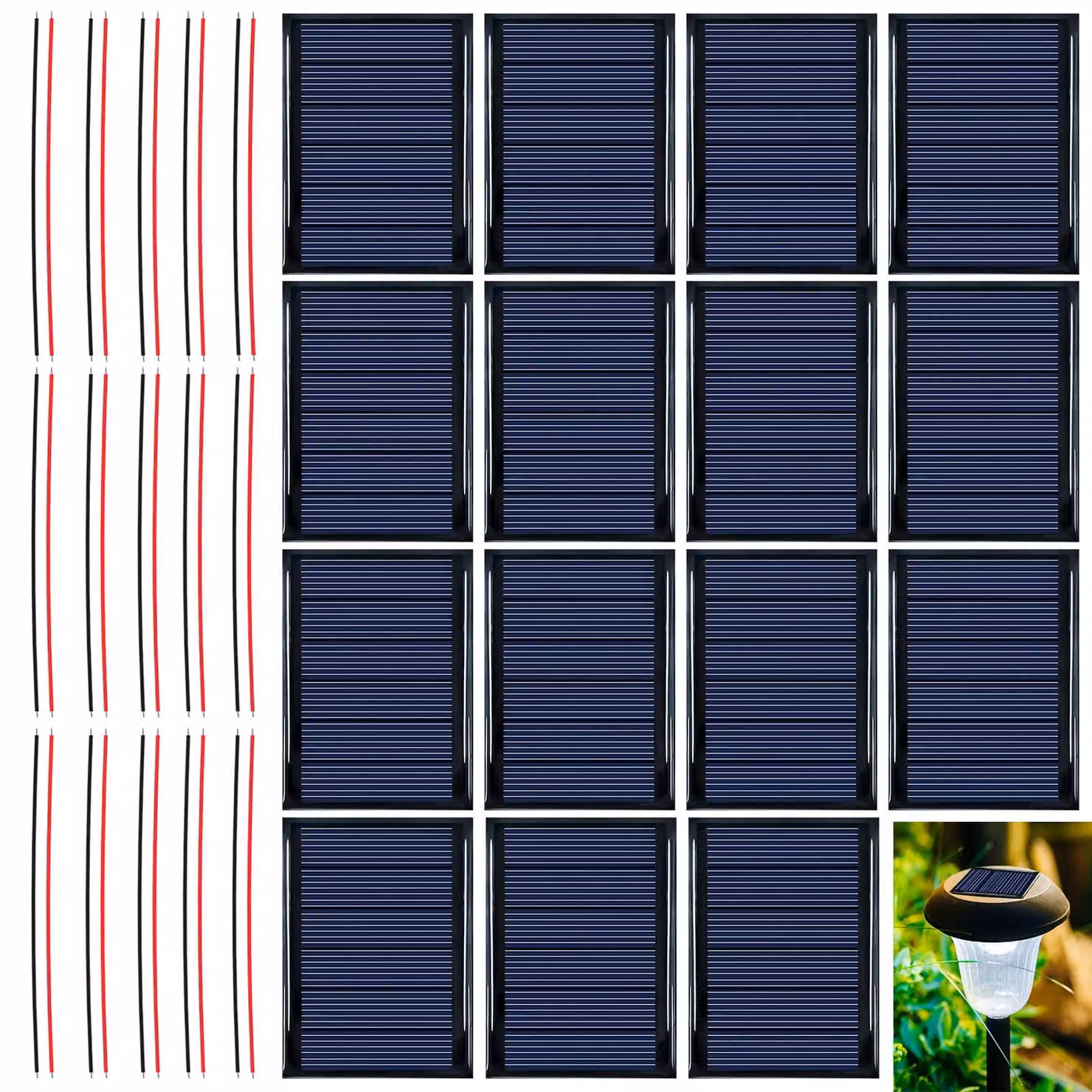 15 mini pannelli solari da 1,5 V, 0,3 W, dimensioni 65x48 mm, con cavo