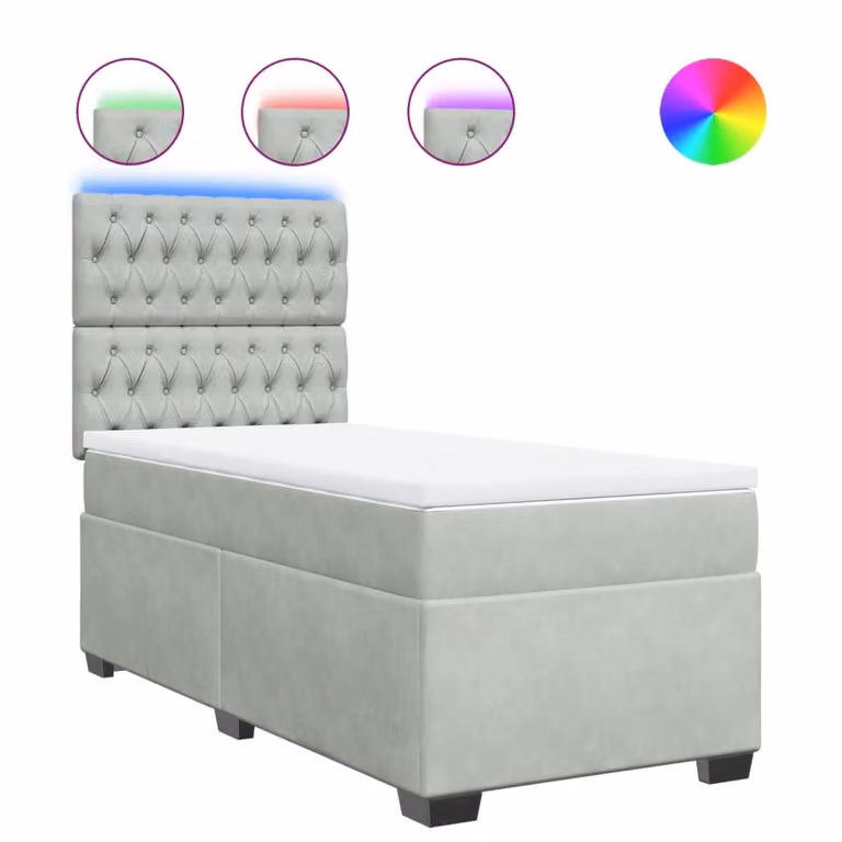 Giroletto a Molle con Materasso Grigio Chiaro 90x200 cm Velluto