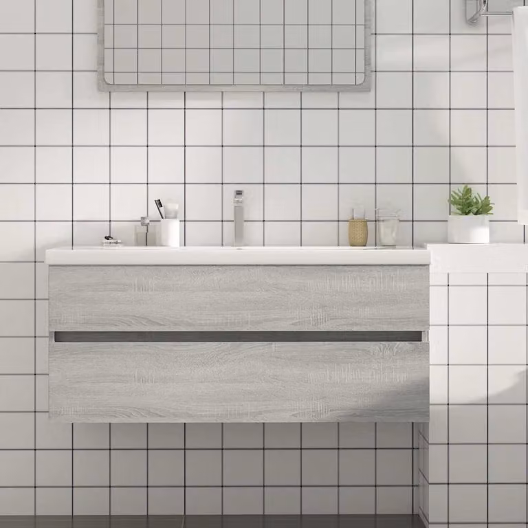 Mobile Lavabo Moderno vidaXL Grigio Sonoma in Legno Multistrato L: 100 cm, P: 38,5 cm, H: 45 cm