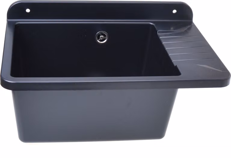 Aqbau Lavello da 505 mm, con miscelatore monocomando estraibile, nero granito
