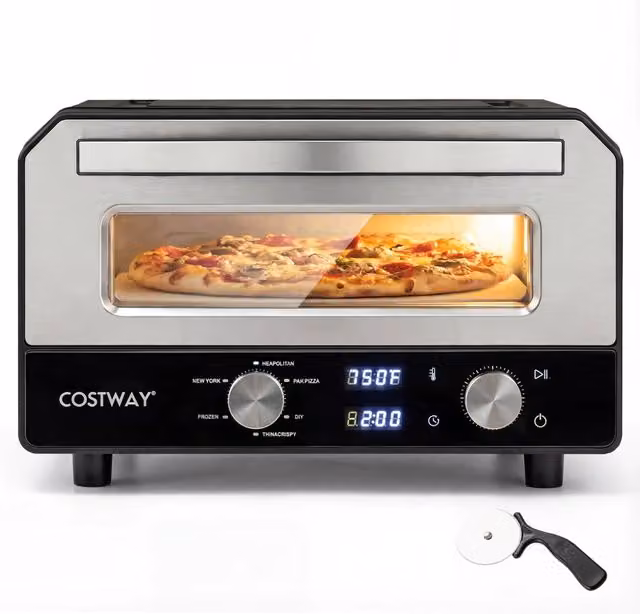 Forno elettrico per pizza da interno con pietra refrattaria e 6 modalit¨¤ preimpostate, Forno da banco per pizze 30 cm con cottura rapida fino a 400¡æ