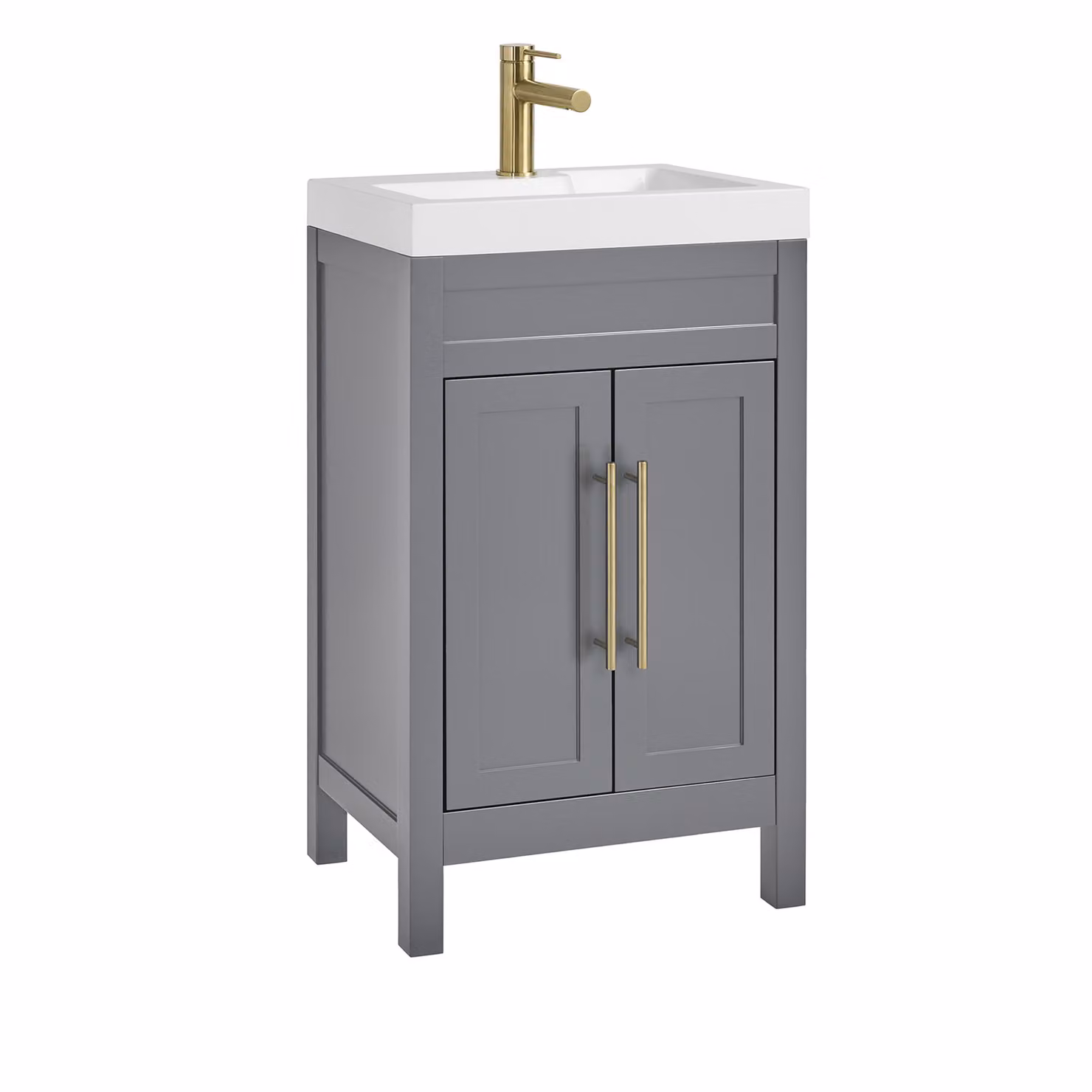 Mobile Bagno Grigio Chiaro da 500mm con Lavabo e Maniglia Moderna con Barra a T in Oro Satinato - Warwick