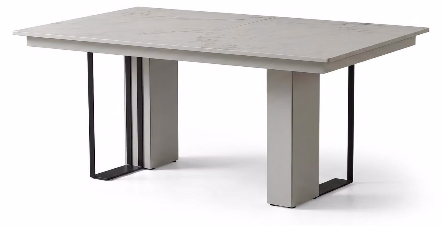 Tavolo da pranzo allungabile, aspetto marmo, design moderno, bianco, elegante, per cucina