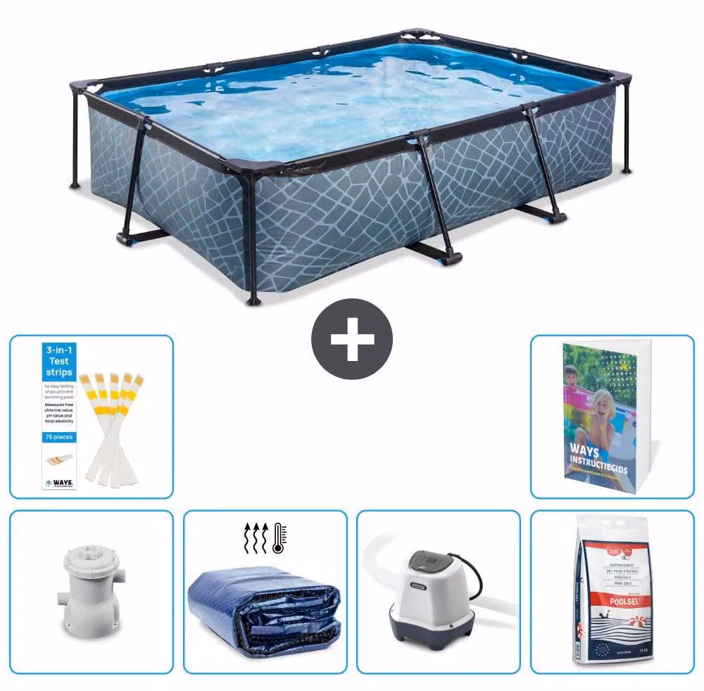 Piscina fuori terra rettangolare - aspetto pietra - 300x200x65 cm - composta da 5 elementi - modello S329