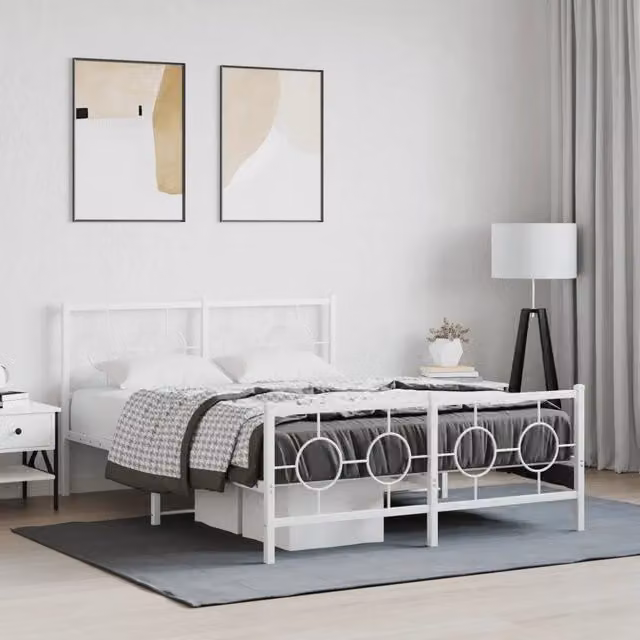 Giroletto con Testiera e Pediera-Struttura Letto Metallo Bianco 140x190 cm 438842