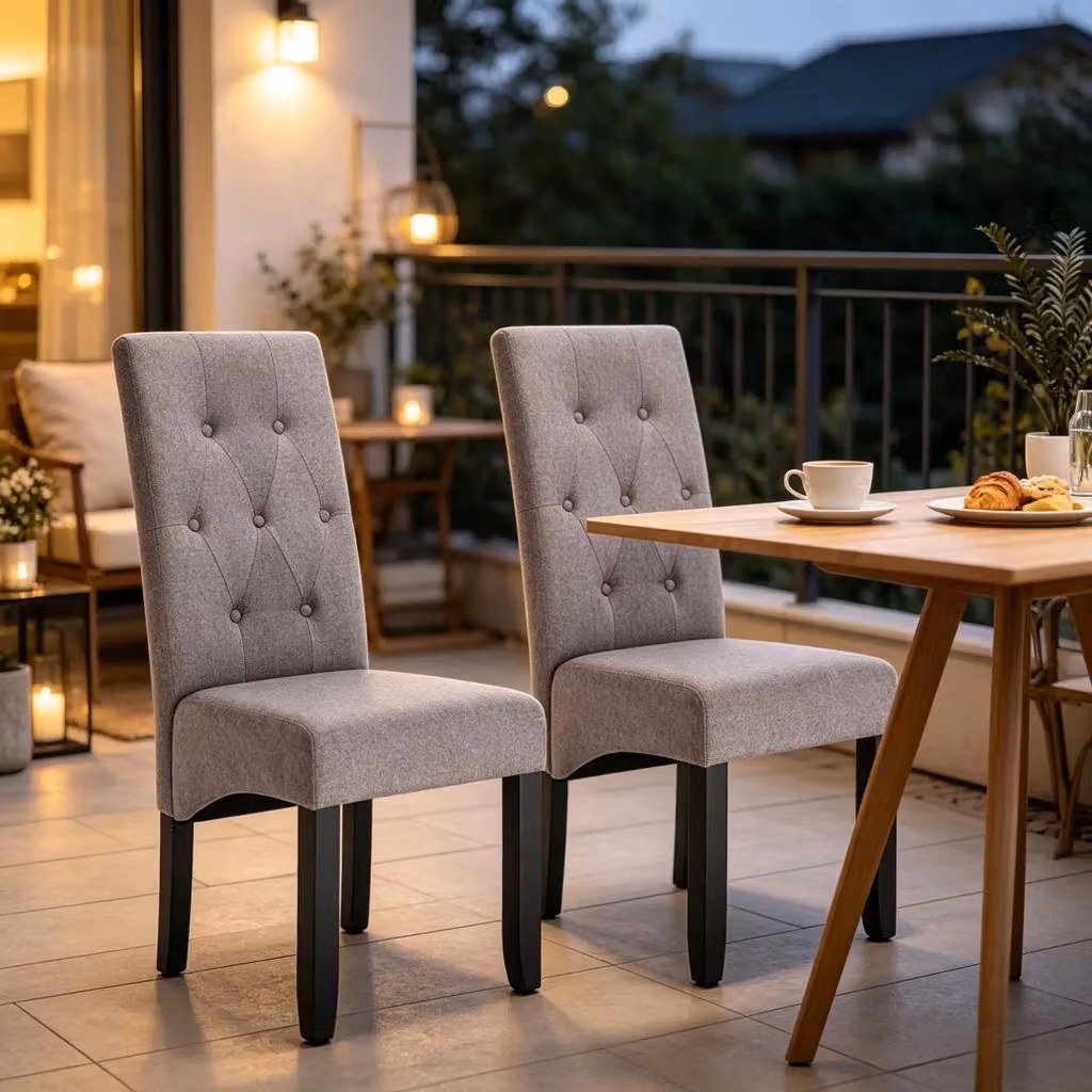 Set da 2 sedie da pranzo REDOM in lino grigio chiaro e legno massello nero, Altezza: 107 cm – 2