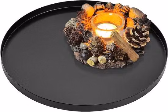 Vassoio rotondo nero - Decorativo e funzionale - Ø 32 cm - Metallo