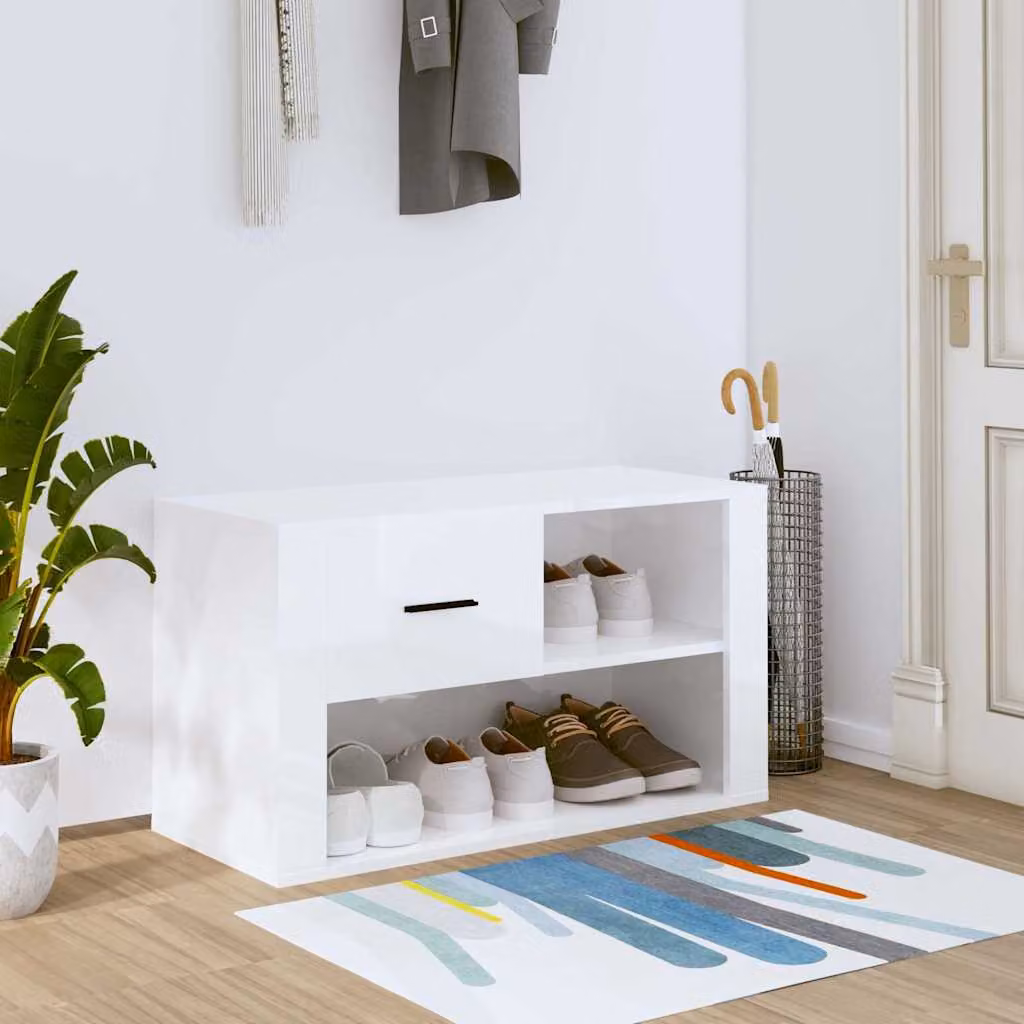 Scarpiera vidaXL Bianco Lucido in Legno MDF con Ante e Ripiani L: 80 cm, P: 35 cm, H: 45 cm
