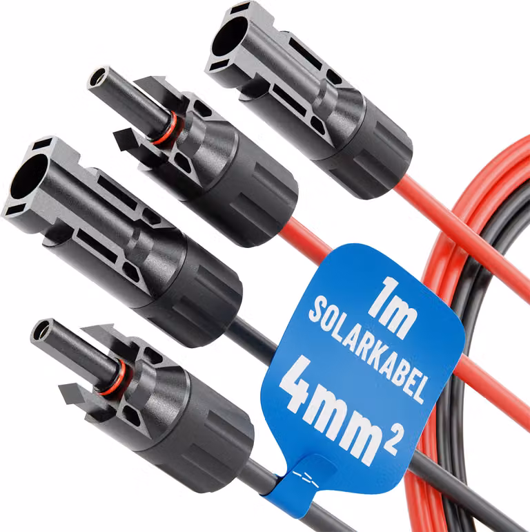 Cavo solare Absina per impianti fotovoltaici, connettori MC4, sezione 4mm², grado di protezione IP67 (1 metro). IVA 0% ai sensi dell'art. 12, comma 3, della legge sull'IVA