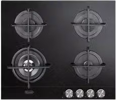 Piano cottura a gas da incasso De'Longhi NSL460N con 4 fuochi, inclusa una doppia corona e griglie in ghisa, colore Nero