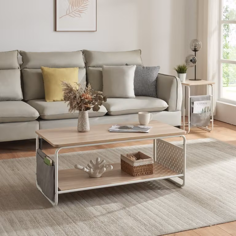 Tavolino 'Dyrøy' 100x50x43cm bianco/quercia