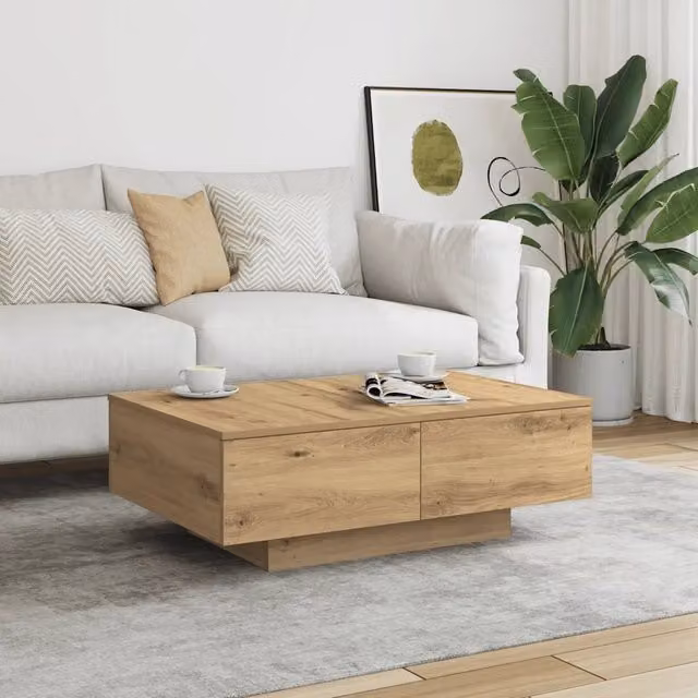 Tavolino da salotto moderno vidaXL in legno color rovere marrone L 90 cm x P 60 cm x H 31 cm – 1