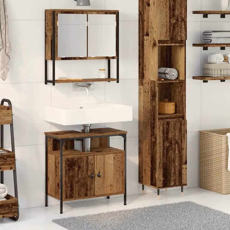 Set di mobili per il bagno moderno vidaXL composto da mobile sottolavabo e pensile a parete in legno marrone e nero L/P/H: 60 x 30 x 60 cm e 60 x 23,45 x 40 cm
