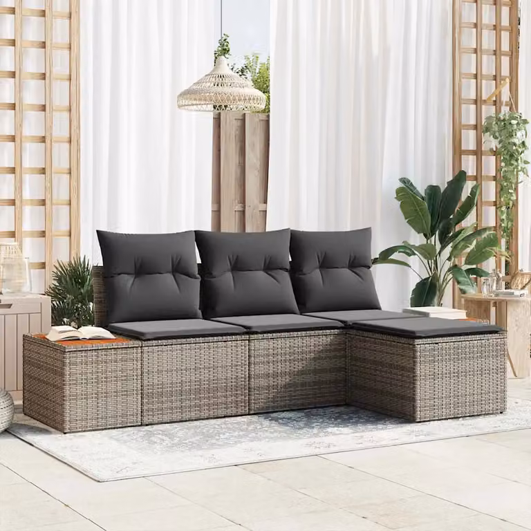 Set Divano da Giardino vidaXL a Forma a U Grigio con Cuscini e Struttura in Metallo