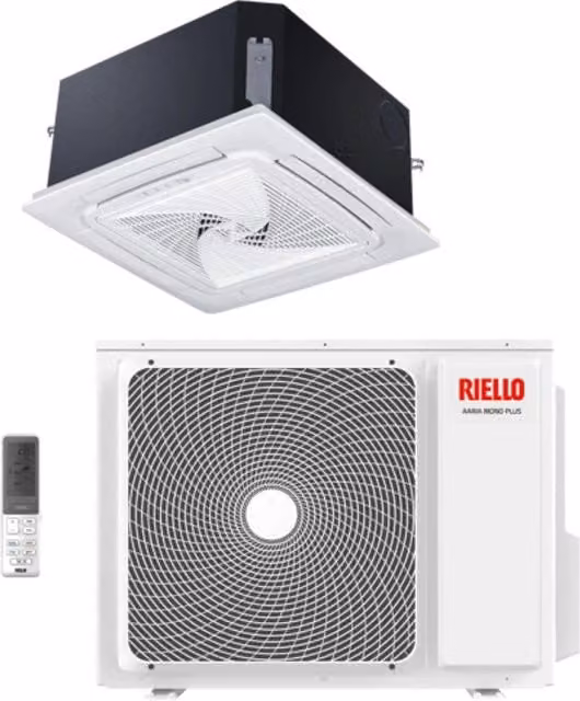 Condizionatore a Cassetta 4 Vie Riello AARIA PRO P AMK 125 P Trifase R-32 da 42000 Btu con Pannello e Telecomando inclusi Bianco