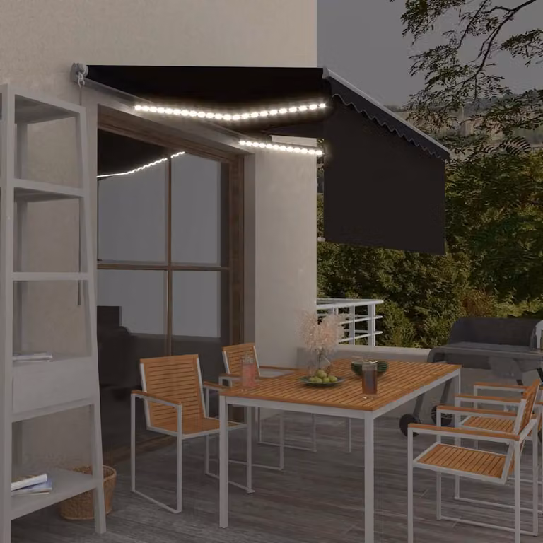 vidaXL Tenda da Sole Retrattile Manuale con LED in Poliestere e Alluminio, Antracite, L: 350 cm, P: 250 cm